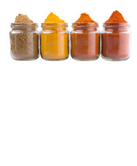 Various spices over white background