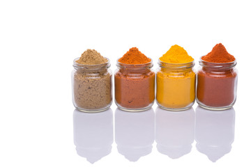 Various spices over white background
