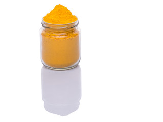 Turmeric powder spices over white background