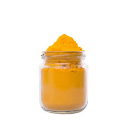 Turmeric powder spices over white background