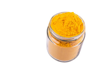 Turmeric powder spices over white background