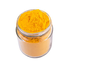 Turmeric powder spices over white background