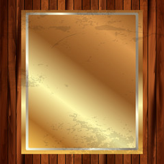 Metallic gold frame on a wooden background 12