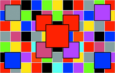 Kolorowe tło z kwadratów z elementami tworzącymi perspektywę.