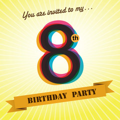 8th Birthday party invite/template design retro style - Vector