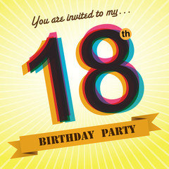 18th Birthday party invite/template design retro style - Vector