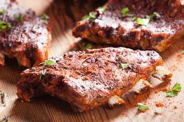 Deurstickers Grilled ribs seasoned with hot spices © exclusive-design