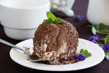 Chocolate ice cream in chocolate chips.