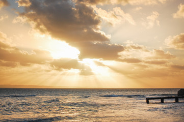 Fototapeta na wymiar sunset on the beach of caribbean sea