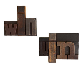 win-win, phrase written in vintage printing blocks