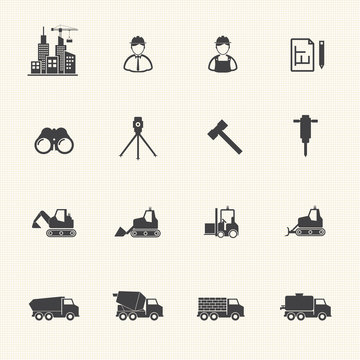 Construction equipment icons set