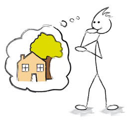 bonhomme qui rêve dune maison