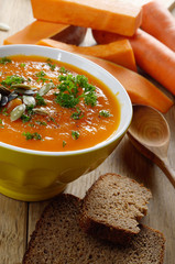 Homemade rustic pumpkin soup