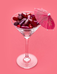 Variation color of lipstick in a glass