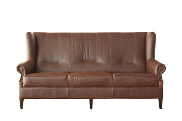 Brown elegant leather sofa isolated on white