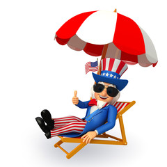 Illustration of Uncle Sam with beach chair