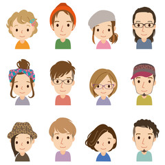Fototapeta premium 顔 セット 若者男女