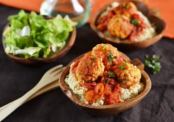 Meatballs with tomato sauce and couscous