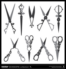 Old decorated scissors vector silhouettes