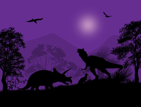 Dinosaurs Silhouettes in beautiful place