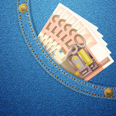 denim pocket and 50 euro banknotes