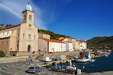 Fishing harbor and church of Port Vendres