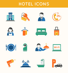 Hotel travel flat icons set