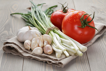 fresh vegetables on napkin