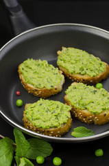 Pea and mint bruschetta