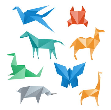 Paper animals, crane, horse, camel, crab, dragon, rhino, giraffe