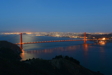 Golden Gate Bridge and San Francisco at night, California, USA