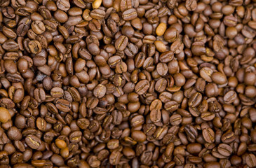Brown roasted coffee beans background