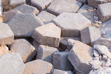 Concrete rubble debris on construction site