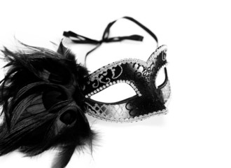 carnival mask isolated on white background, black and white imag
