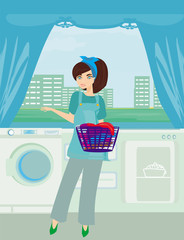 Young woman doing laundry at her home