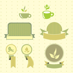 Green tea retro lables set