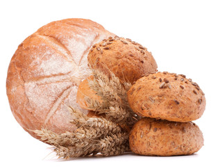 fresh bread and flour sack isolated on white background cutout