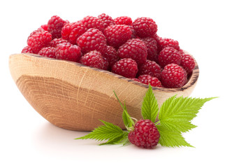 raspberries in wooden bowl