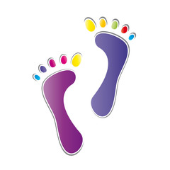 Naklejka na ściany i meble Bunte Fußspuren - Fußabdruck - Füsse, Logo wellness und spa, Gesundheit und gesunde Füsse für eine gute Bewegung des Körpers, um sich wohl zu fühlen