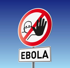 Schild Vorsicht Ebola mit Himmel