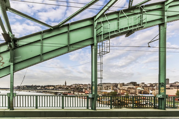 Obraz premium Renovated WWII Old Sava's Bridge Steel Riveted Arch With Belgrad