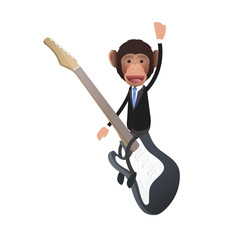 Business monkey on realistic bass over white background.