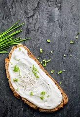 Deurstickers Cream cheese topping with chopped chives © exclusive-design