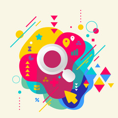 Magnifier on abstract colorful spotted background with different