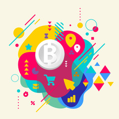 Bit coin on abstract colorful spotted background with different
