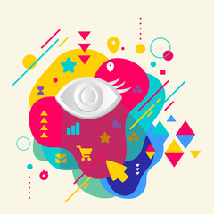 Fototapeta premium Eye on abstract colorful spotted background with different eleme