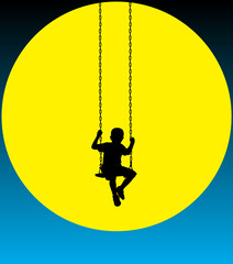 boy on a swing at moon