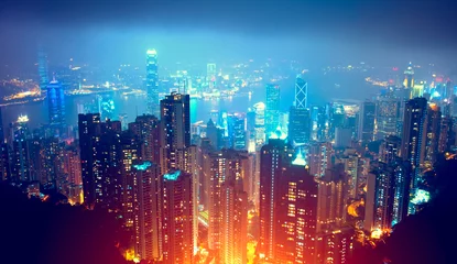 Foto op Plexiglas Hong-Kong Nachtzicht in Hongkong