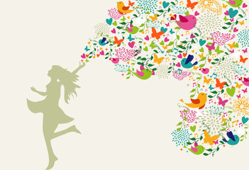 Happy woman summer time composition