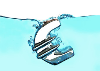 European currency Euro sign sunking into water